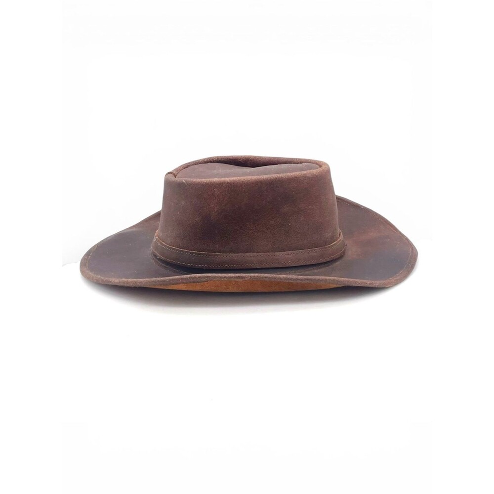 Vintage Brown Leather Cowboy Hat Western Ranch Outback Size L 22” Boho Festival - Picture 5 of 14